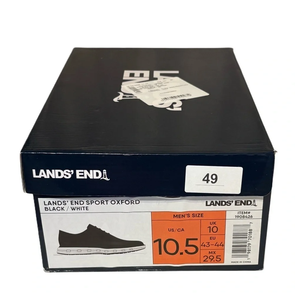 Lands' End Men's Black Leather Derbys with White Sole